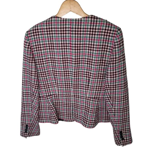 Talbots Blazer Red Green Wool Blend Houndstooth Plaid Preppy Academia Women's 12 - Picture 3 of 11